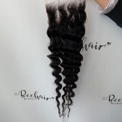 China Hair Wholesale Hair 100% Natural Black Typical Deep Wave 5x5 Hd Lace Closure 100% Lace Closure for sale