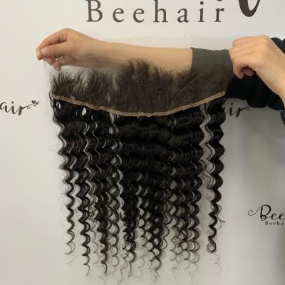 China 100%Human Hair Brazilian Natural Black Color Deep Wave 13x4 Hd Lace Headband for sale