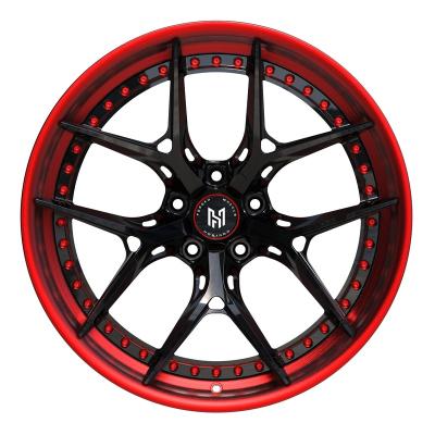 China 6061-T6 Aluminum HADISON HD2P1007-1 Chinese Factory 2 Pieces Forged Wheels Rims Red Black Spokes Concave Forged Wheels for sale