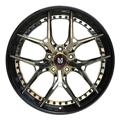 China 6061-T6 HADISON Aluminum Chinese Factory HD2P1007-3 2 Piece Forged Concave Wheels Gold Spokes Black Rim For Race Cars Touring Cars for sale