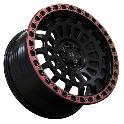 China 6061-T6 HADISON Aluminum Custom Forged Off Road Wheel 22 Inch Machine Face 5 Holes PCD 5x127 4x4 Black Red Top Quality Alloy Wheels for sale