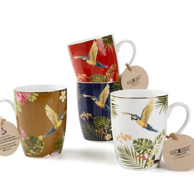 China Sustainable Popular Sale Ceramic Coffee Water Cup Colorful Flamingos Tea Mug With Bird for sale