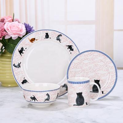 China Sustainable Dishes Modern Dinnerware Set Cute Cat Ceramic Dinner Plate Set 2021 for sale