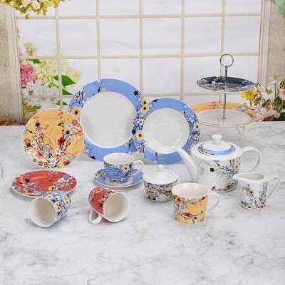 China Sustainable Floral Custom Ceramic Dinnerware Set Dinnerware Set With Cup And Tea Set for sale