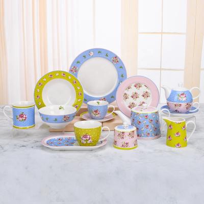 China New Viable Ceramic Floral Tea Tableware Set Bone China Dinnerware Dinner Set for sale