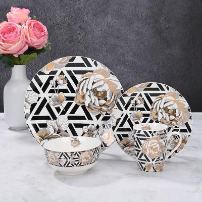 China Sustainable Ceramic Rose Gold Geometry Dinnerware Set Luxurious Gift Set for sale