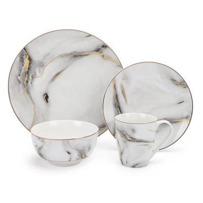 China Viable Wholesale Classic Marble Ceramic Dinner Set With Gold Rim for sale