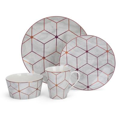 China Sustainable Dinnerware New Bone China Marble Texture Rose Gold Dinnerware Set 4 Person Service for sale