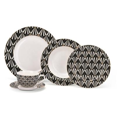 China Viable art deco geometric black and white gold in details luxury dinnerware set for sale