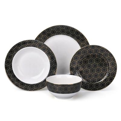 China Sustainable New Bone China Dinnerware Black And White Ceramic Dishes Set With Cup for sale