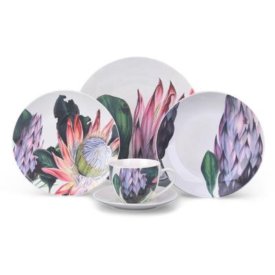 China Sustainable Porcelain Dinner Dishes Set Leaves Decal New Bone China Dinnerware Set for sale