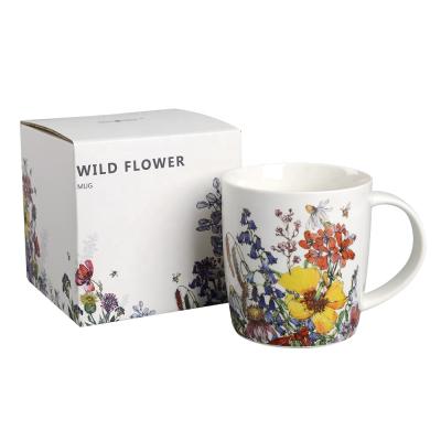 China Sustainable Porcelain Painting Custom Mugs Flower Butterfly Coffee Mugs for sale