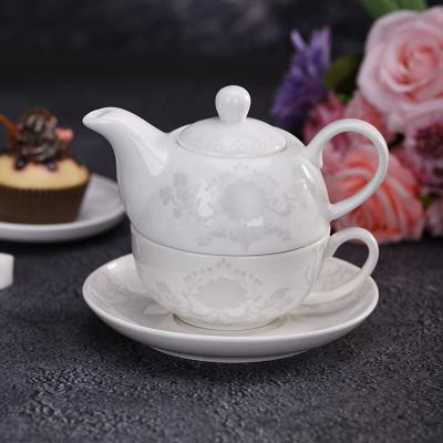 China Viable ceramic teapot for elegant white and gray tea for one person tea set with cup for sale