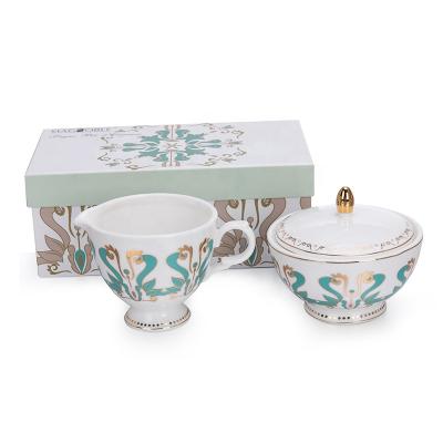 China Viable Luxury Ceramic Sugar Pot Set Coffee Tea Accessories Creamer Sugar & Creamer Gold Sets for sale