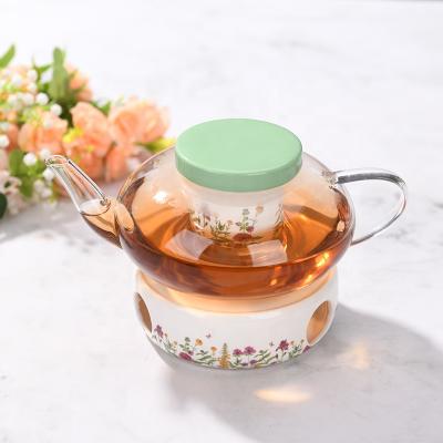 China Viable Custom Printed Glass Teapot Ceramic Teapot Warmer Infuser for sale