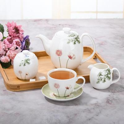 China Decal Viable Ceramic European Style Dandelion Tea Set Coffee Sugar Pot Floral Sets for sale