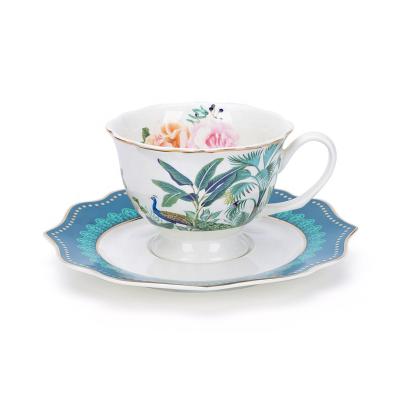 China Viable personalized vintage wave shape porcelain cup and saucer set for sale