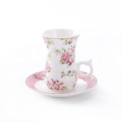 China Viable Ceramic Arabic Fine Bone China Floral Turkish Fine Bone China Tea Coffee Cup And Saucer Set for sale