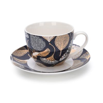 China Sustainable Porcelain Coffee 220ml Ceramic Tea Cup And Saucer Set for sale