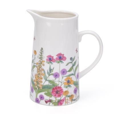 China Customized Viable Green Floral Ceramic Pitcher Water Jug Wholesale for sale