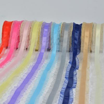 China Christmas Stock Colored Satin With Wrinkle Sheer Organza Ribbon For Gift Wrapping for sale