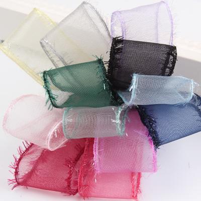 China Ex-factory price eco-friendly customized sheer ribbon with shinny tassel edge for sale