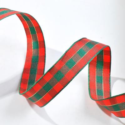 China Plaid Ribbon With Gold Line Various Grade Wholesale Top Fashion Colors Tartan Gingham Check Plaid Ribbon For Gift Wrapping for sale