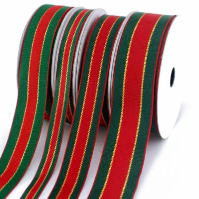 China Glitter red and green color with stocked high quality christmas red and green striped ribbon for party for sale