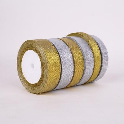 China Unique Bright Color Stability Custom Fancy Christmas Silver Gold Weaving Metallic Ribbon for sale