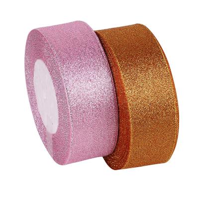 China Bright Color Stability Fashion Factory Decotative Gold Glitter Customizable Silver Metallic Ribbon for sale