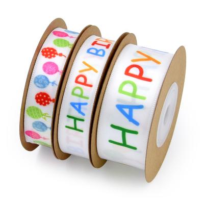 China For Holidays Packing Custom Wholesale Custom Printed Polyester Ribbon Happy Birthday Ribbon With In Stock for sale