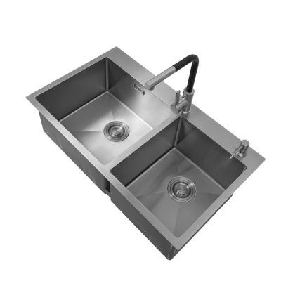 China New Design Handcrafted Kitchen Sinks Double Bowl Sink Rectangular Basin High Quality Stainless Steel Without Kitchen Sinks for sale