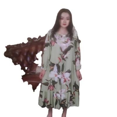 China New Sweetly Elegant Green QUICK DRY Printing Bow Sleep Home Dress for sale