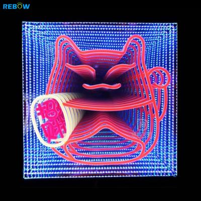 Cina Magic Buildings Rebow Mirror Customized Led Neon Wall Decor 3D Mirror Infinite Multilayer Neon Sign Customized in vendita