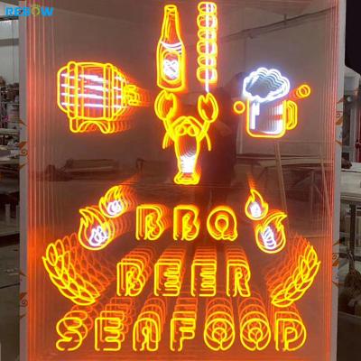 Cina Rebow Buildings No MOQ Free Design Drop Shipping Mirror 3D Magic Infinity Multilayer Custom Neon Sign Mirror in vendita