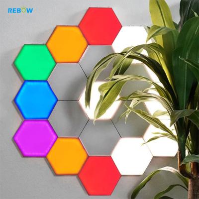 China Modern Rebow Drop Shipping Magnetic Creative Quantum Led Wall Lamp Touch RGB Remote Hexagonal Honeycomb Light for sale