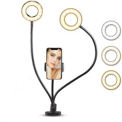 China Adjustable Shine Flexible Clips Stand Two 3 Inch Tabletop Selfie Ring Light With Cell Phone Mini Ring Light for sale