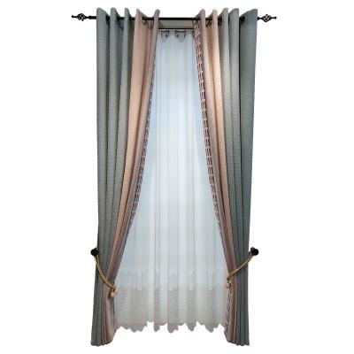 China Nordic Simple Light Luxury Chenille Cashmere Seamless Stitching Blackout Style Bedroom Living Room Shading Finished Custom Curtains for sale