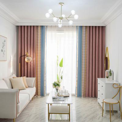 China Nordic Simple Light Luxury Chenille Cashmere Seamless Stitching Blackout Style Bedroom Living Room Shading Finished Custom Curtains for sale