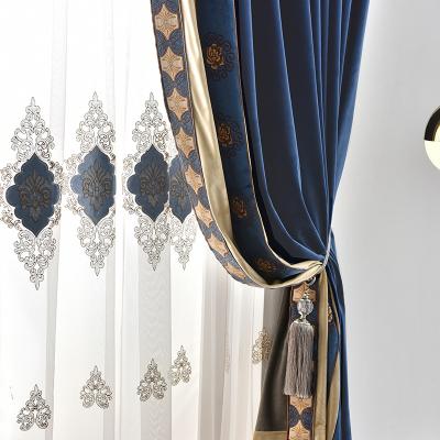 China Blackout noble and elegant velvet embroidered style curtain stitching customization of European velvet fabric lace curtain for sale