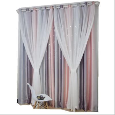 China Blackout One Side Light Shading Cloth Gradient Printing Curtain Fabric Lace Hollow Star Curtain Splicing Cloth for sale