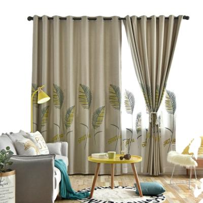 China Blackout new Nordic style small fresh leaf imitation curtain fabric living room embroidered linen embroidered bedroom for sale