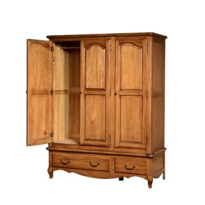 China European direct supply antique factory style triangle solid wood wardrobe with 3 doors bedroom furniture for sale