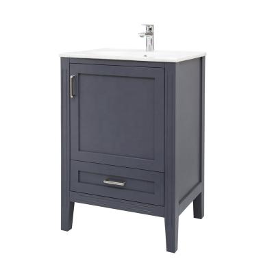 China Factory Supply Waterproof Modern Style Solid Wood Single Sink 24 Inch Gray Small Bathroom Vanity For Small Bathroom Customized for sale