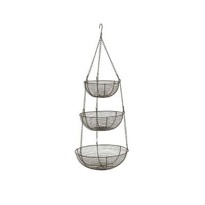 China Home Space Saving 3 Tier Bronze Wire Kitchen Hanging Fruit And Vegetable Baskets TT0158 for sale