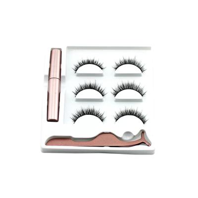 China Natural Soft Eyelash 3 Pairs Fluffy Tapered Magnetic Private Label 3d Mink Hair False Eyelashes With Eyeliner Set for sale