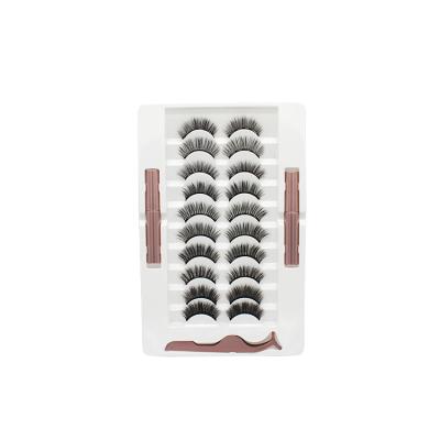 China Natural Soft 3d Eyelash Private Label False Mink Hair False Eyelashes 10 Pairs And Fluffy Tapered Magnetic Eyeliner Set for sale