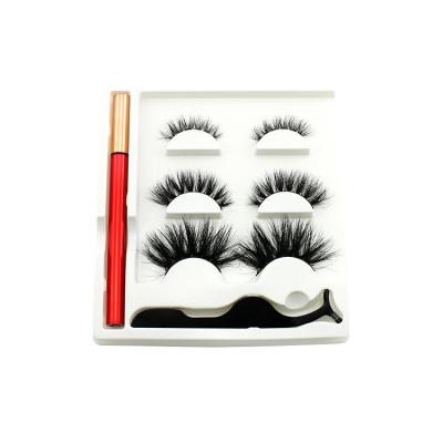 China Real Natural Soft Lashes Black Cotton Private Label Strip 3 Pairs 3d Mink Lashes Bulk Hand Made Fluffy Tapered Set for sale