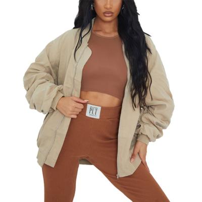 China Fashionable Skin Stone Design Sleeve Oversized Ruched Bomber Jacket Peach Windproof, Women Bomber Jacket, Oversized Bomber Jacket for sale