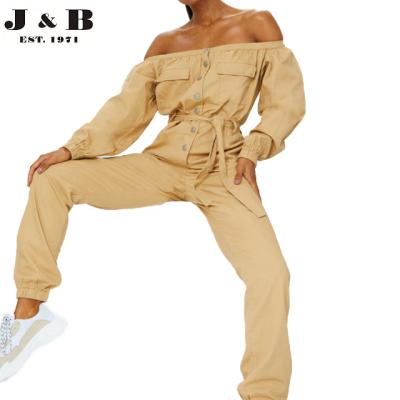 China Factory price wholesale breathable SAND BUTTON THROUGH JOGGERS JUMPSUIT, women's rompers, women's DENIM jumpsuit for sale